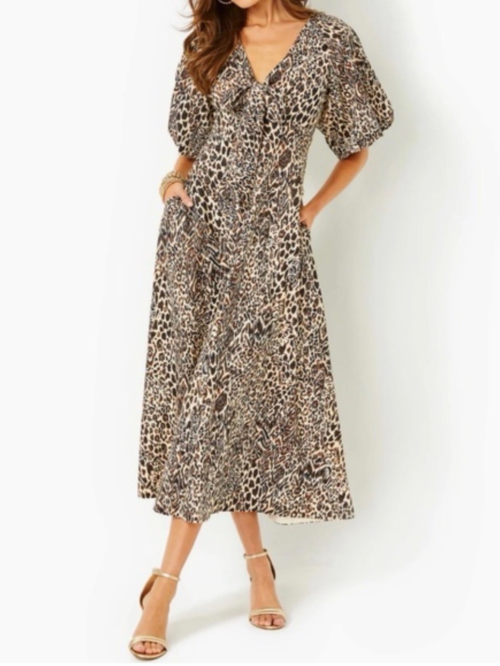 Lilly Pulitzer Clairanne Elbow Sleeve Maxi Dress animal print Plus Size 16